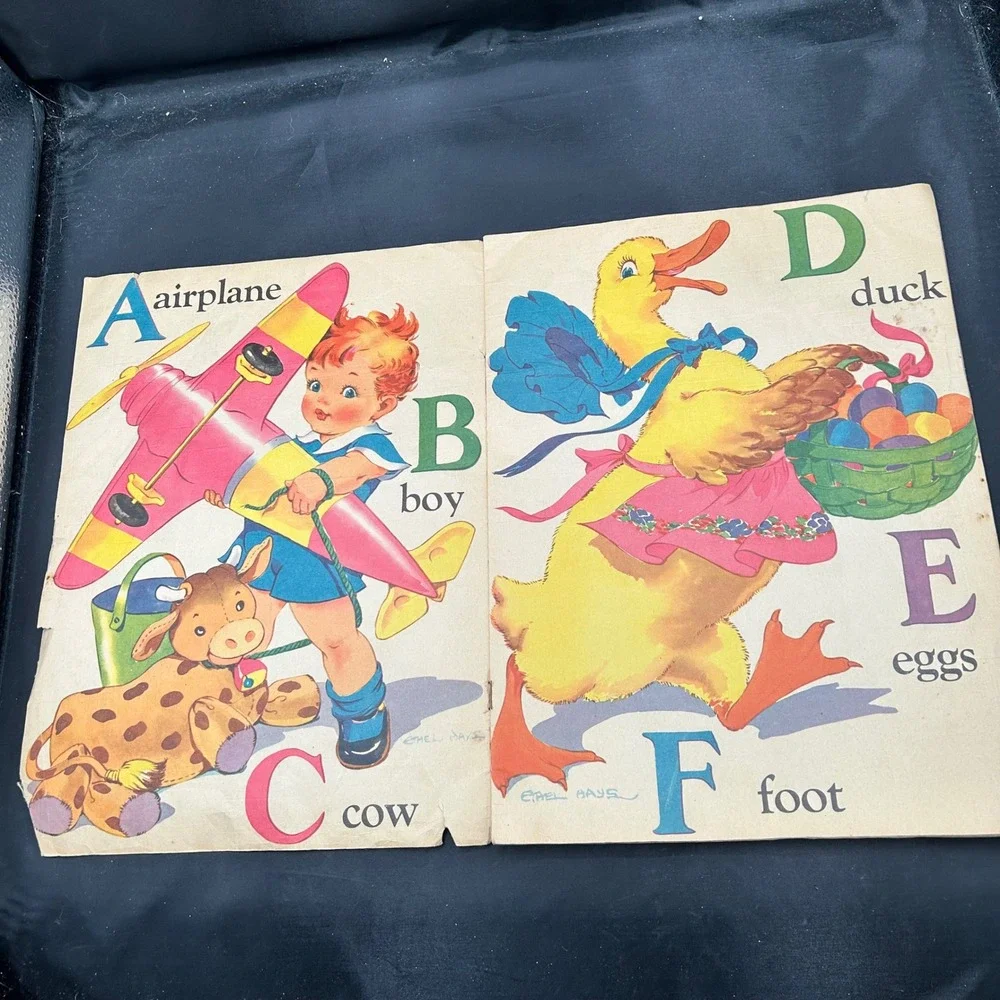 Vintage 1943 ABC Book Saalfield Cloth-like Illustrated Children's Book‎
